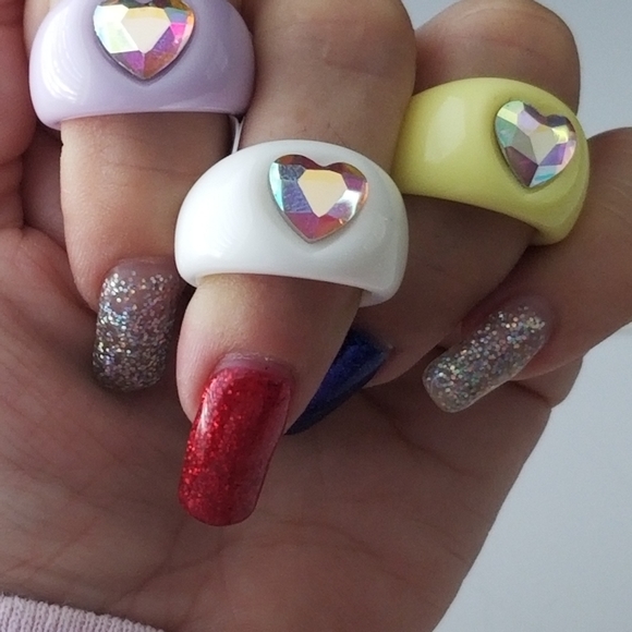 3/30 ☘️Chunky Rings for Women, Acrylic Rings with rhinestones, 3 colors, sizes 7 - Picture 7 of 12